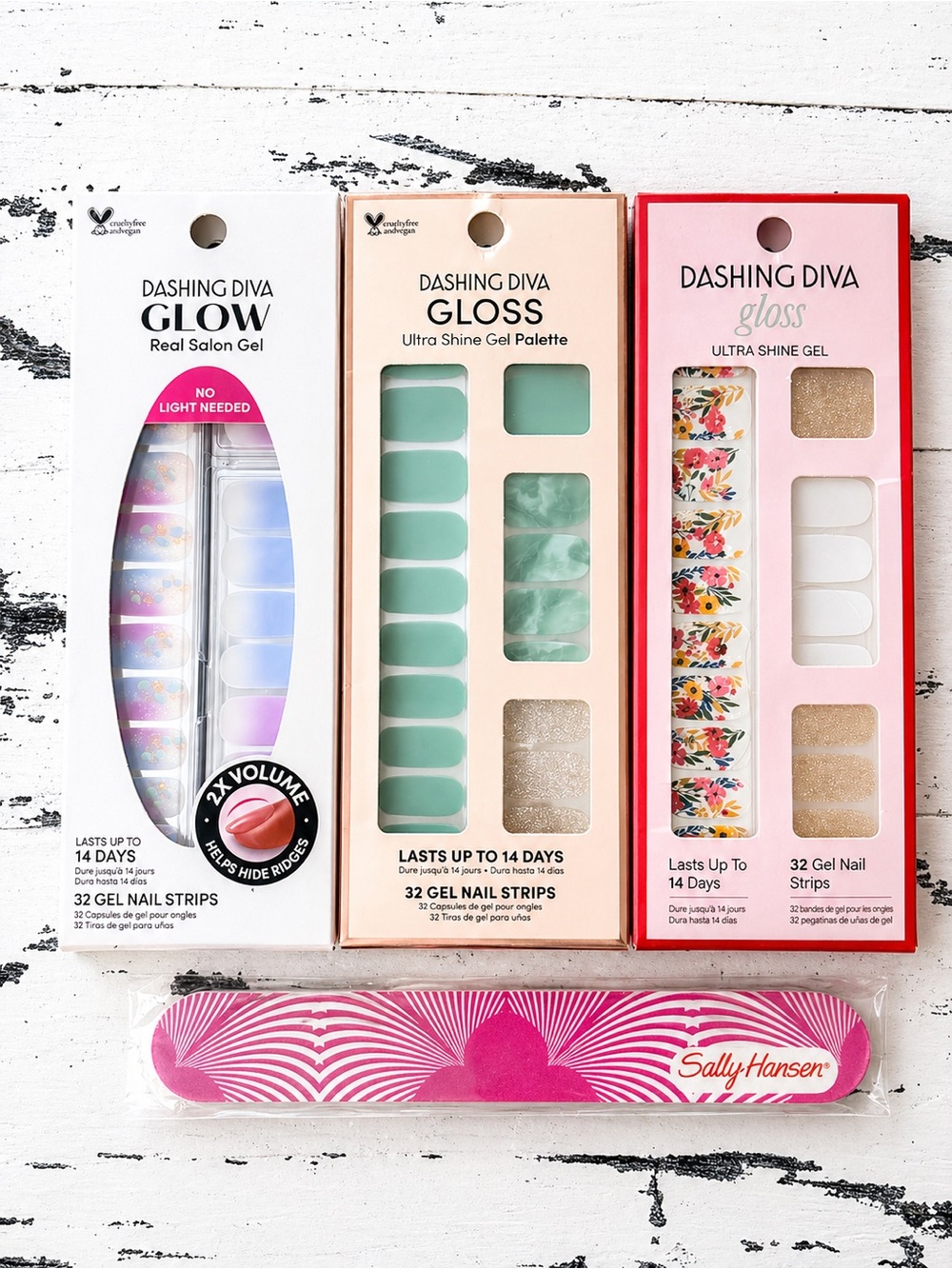 Dashing Diva Gel Nail Strips Trio - Pastel Blue, Mint & Floral